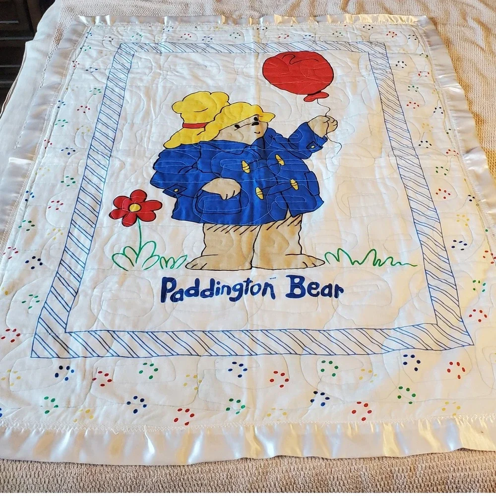 Handmade Paddington Bear Reversible Lightweight Cotton Quilt Satin Trim 45x38